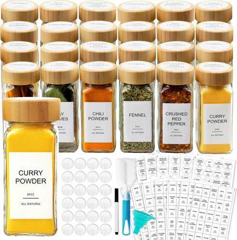 AISIPRIN Glass Spice Jars with 398 Labels, 24 pcs 4oz Spice Containers