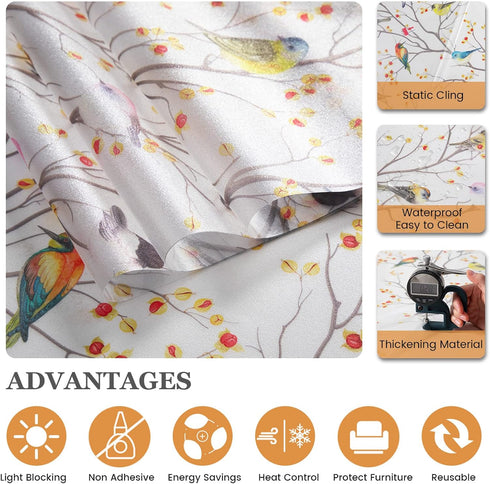 DKTIE Window Privacy Cling Film with Installation Tools - Non-Adhesive Frosted Bird Coverings for Bathroom
