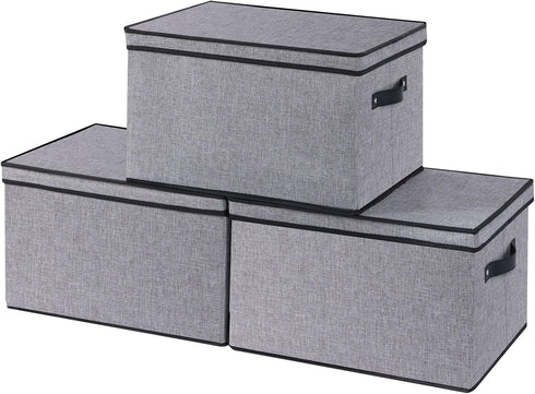 Fabric Storage Boxes 7.1 x 9.1 x 13 Inch, Storage Baskets with Lids, Decorative Linen Closet Organizers, Small Gray (3