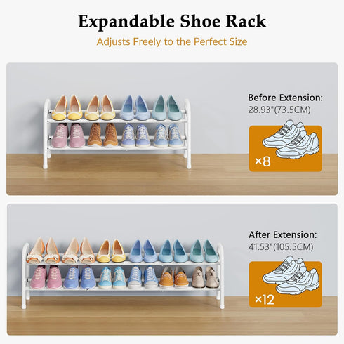 2 Tier,41.53'' Closet, 12 Gewudraw Shoe Rack Adjustable Metal Shoe Organizer for Bedroom, Entryway,Holds Up to Pairs