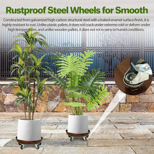 12" 310 lb Plant Saucer Rolling Plant Caddy Rolling Plant Stand with Wheels Heavy Duty Metal, Locking, Sturdy