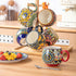 Set 6, 20 oz Henten Home Ceramic Coffee Mug of Colorful Coffee Cup with Handle, Boho Porcelian Mug for Cappuccino