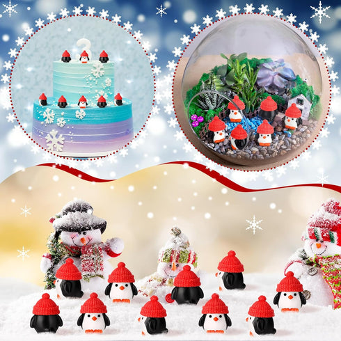 100 Soulchen Pcs Mini Penguin Figurines Small Resin Penguin with Hat Tiny Animal Statue Birthday Decorations