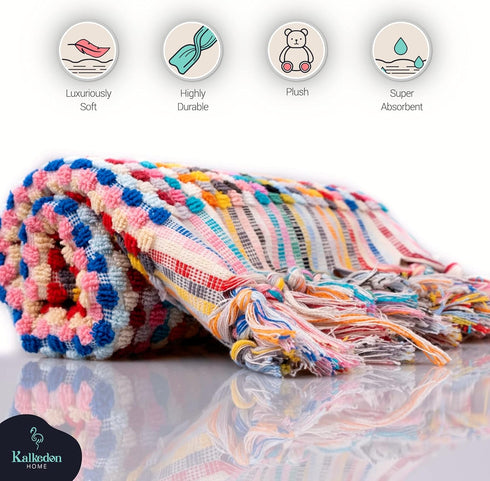 Organic Turkish Cotton Hand Towels for Bathroom, Oversized 17 x 35 Inches, Soft Plush Highly Absorbent Towels for