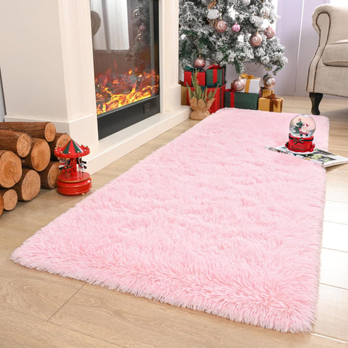 2x6 Keeko Pink Runner Rugs for Bedroom Girls Room, Fluffy Bedside Kids Room Rug Shag Cute Indoor Baby Rugs Fuzzy Modern