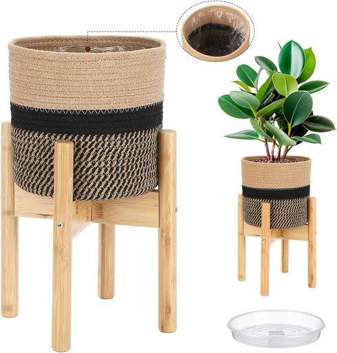 Sunnychicc Plant Basket with Stand Indoor Planter Pot Holder Sturdy Jute Rope Modern