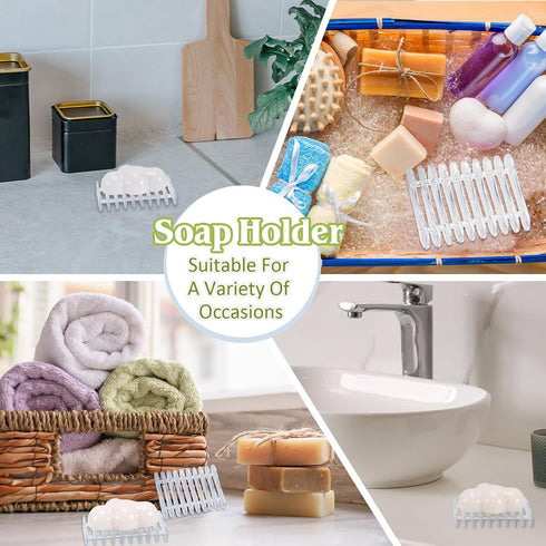 CHENGU Counter(Clear,4 Plastic Bar Soap Holder Soap Saver Tray Bar Dish Self Draining Dishes for Sponge Dryer Bathroom