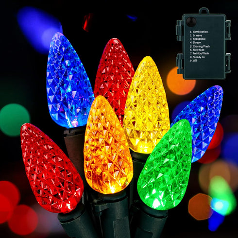 C6 2 Pack 20ft 60LED 8 Brightown LED Christmas String Lights - Battery Operated Strawberry String Lights with Timer