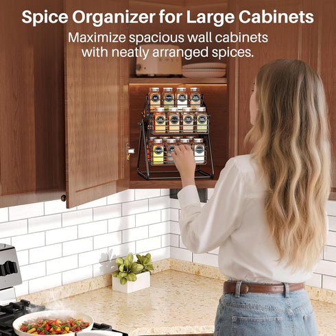 Countertop Rotating Spice Rack Organizer for Large Cabinets Kitchen with Thicken Spice Jars and Labels, Spinning Like