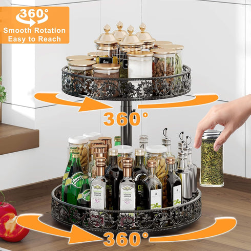2 12 Inch Countertop Two Tier Lazy Susan Organizer Turntable Height Adjustable, Tier Lazy Susan Metal Easy Assembly