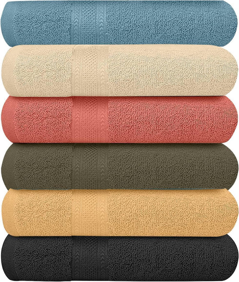 KAHAF COLLECTION 6 Pack Bath Towels Set (27 x 54 Inches) 100% Ring Spun