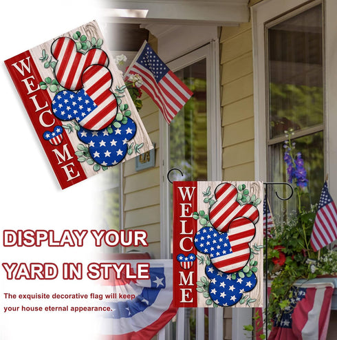 Welcome 4th of July Stars Stripes Cartoon Mouse Garden Flag - Double Sided American USA Memorial Day Yard Decor