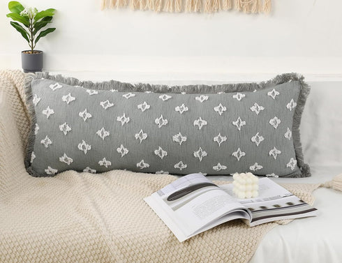 14x36 Fringe,3D Boho Long Lumbar Pillow Cover with Tassel Flower Patterned Extra Decorative Long Lumbar Pillow Cover
