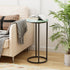 Katrawu Blue(11.81" 11.81" 23.62" C Shaped end Table,Wood Round Side Table for Couch,Small Sofa Table with Metal Frame