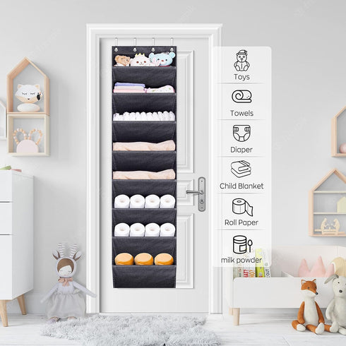 SLEEPING LAMB Over The Door Shoe Organizer with Large Deep Pockets, Narrow Rack for Hanging Boots Storage, Black