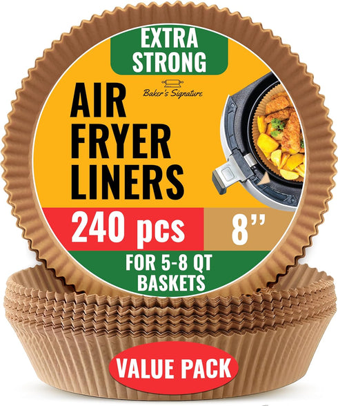 Baker's Signature 240 pcs Air Fryer Liners, Round Disposable Non-Stick Paper Liners for Easy Cleanup