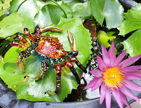 6" WitnyStore Red Rainbow Crab Artistic Blown Glass Figurine Premium Hand-Blown Statue Tabletop Decoration Unique