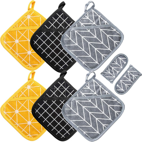 Heat Resistant Potholders, 6 Kitchen Pot Holders Set with 2 Pan Hot Handle Holders, Trivet for Cooking and Baking, Mixed