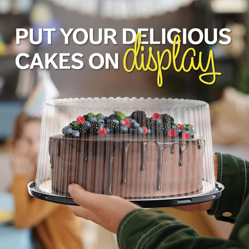 9" Plastic Disposable Cake Containers with Dome Lids and Cake Boards - 3 Round Carriers for Transport