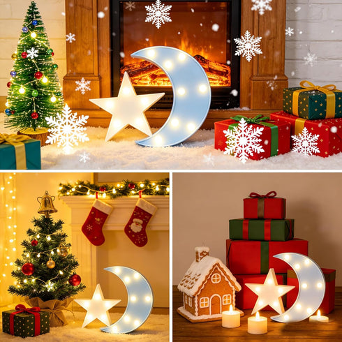 QiaoFei Decorative Moon-Star Night Light,Cute LED Nursery Night Lamp Gift-Marquee Moon-Star Sign for Birthday