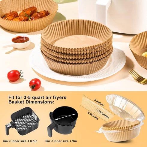 Air Fryer Paper Liners Disposable, 100PCS Round Parchment Sheets, Grease and Water Proof Non Stick Basket Liners