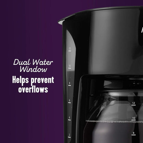 12 Mr. Coffee Black Coffee Maker, Cups, with Auto Pause and Glass Carafe, Perfect for Home and Office Use