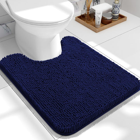 OLANLY Toilet Rugs U-Shaped 24x20 - Extra Soft Absorbent Chenille Bathroom Rugs, Non-Slip, Machine Washable Navy