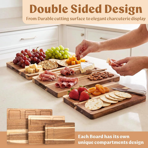 Set 3, Acacia Wood Cutting Board for Kitchen, Non-Toxic Cutting Board of Chopping Boards with Deep Juice Groove