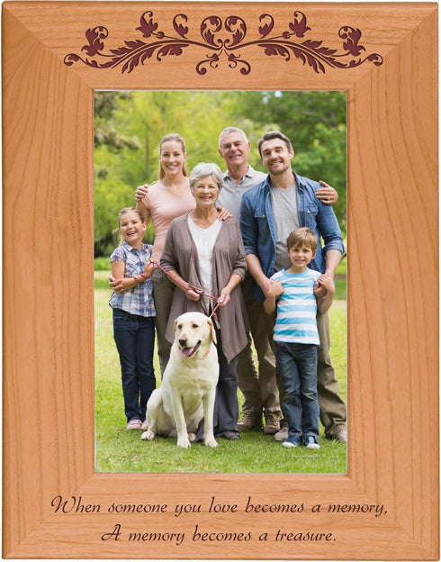 CustomGiftsNow Engraved Natural Alder Wood Tabletop/Hanging Memorial Picture Frame (4x6-inch Vertical) - A Memory
