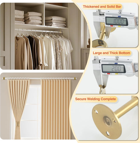 Alise 1'' Dia Curtain Rod Holder Bracket, Stainless Steel Gold Finish, 4 Pcs Wall Mount & Ceiling Mounted Brackets