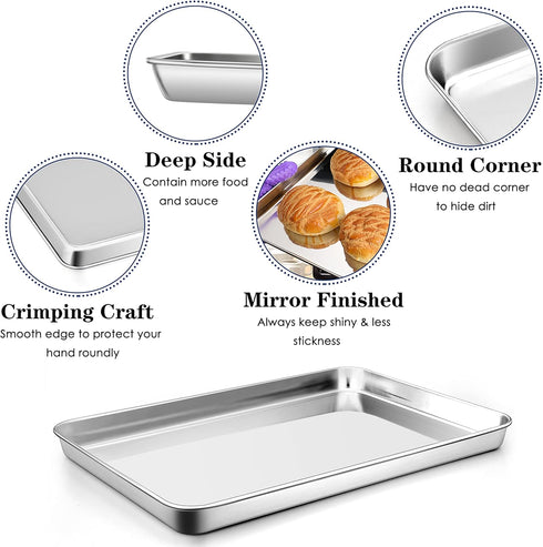 P&P CHEF Baking Sheet Pan Set of 2: Stainless Steel Baking Cookie Sheets Oven Tray, Rectangle 17.3” x 13”