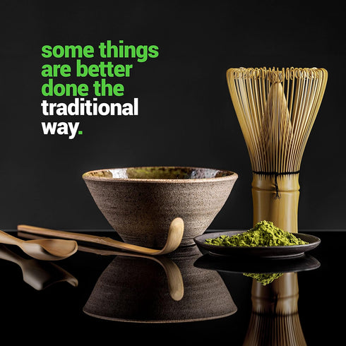 BambooWorx Matcha Whisk Set - Traditional Chasen, Scoop (Chashaku), Tea Spoon for Japanese Tea Preparation