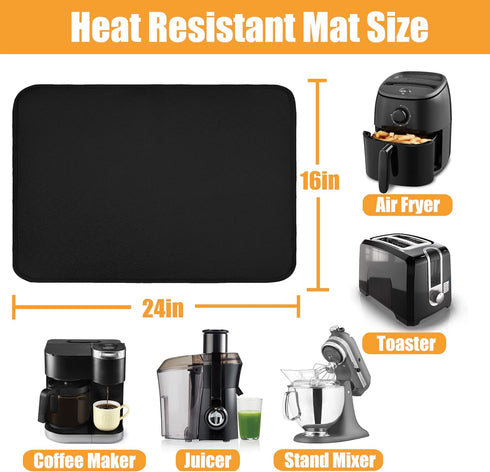 Heat Resistant Mat for Air Fryer, 16 x 24in Silicone Countertop Protector, Fireproof Appliance Slider Mat for Coffee