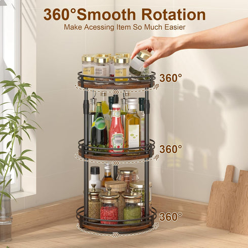 3-Tier Counter Countertop Across-Star Lazy-Susan-Organizer-Spice-Rack, Rotating Spice Organizer For Cabinet Pantry