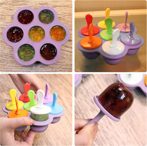 Silicone Popsicle Molds, 7-cavity DIY Ice Pop Mold with Colorful Sticks for Non-Stick Cake Molds (Purple)
