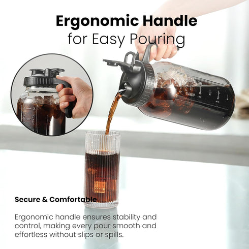 Veri Beond 64oz Outside,2 Lid,1/2 Mason Jar Pitcher - Airtight & Leakproof Glass Pitchers with Handle and Lid, Perfect
