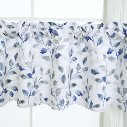 Valance for Windows, Watercolor Leaves Print Rod Pocket, 52 x 14 Inches, Blue/Gray