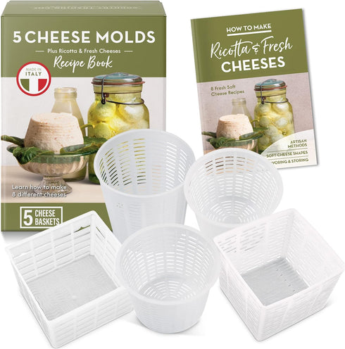 Easy Cheesemaking Set | 5 Cheese Molds + Cheese Making Book |