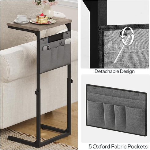 BG77SF01 HOOBRO C Shaped End Table, Adjustable Height Side Table for Sofa, Couch Side Table for Small Spaces, Slide