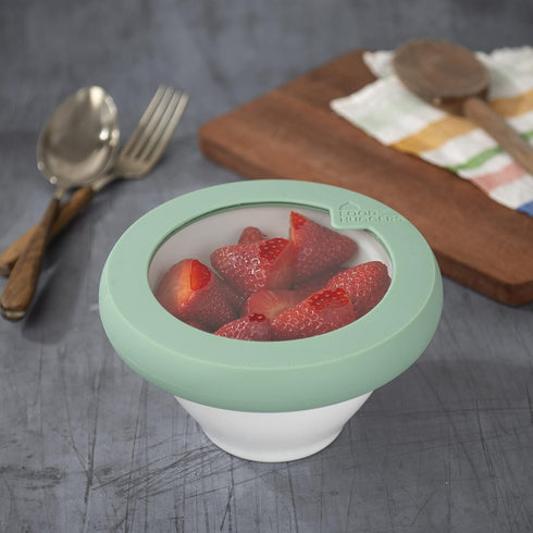 Food Huggers Gradual Green Replacement Lids for Glass Storage Containers, Silicone & Glass Lids, 100% Plastic Free, 1