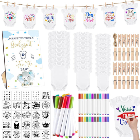 Panitay 126 Pcs Baby Shower DIY Bodysuit Set Bib 25 Blank White