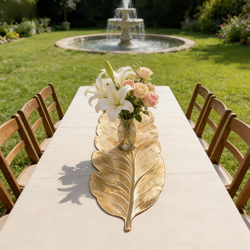 36 Inch FAVE Gold Small Table Runner Heat Resistant Vinyl Table Cover for Dinner Party Wedding Decor (Leaves)