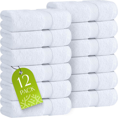 Wealuxe White Washcloths 12 Pack - 600 GSM 100% Ring-Spun Cotton Wash