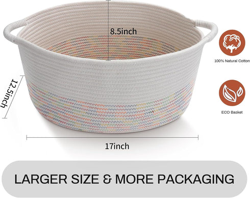 Medium Storage Basket with Handles, 17"L x 12.5"W x 8.5"H, Home Decor Towel Basket, Book & Magazine Storage (1 PCS