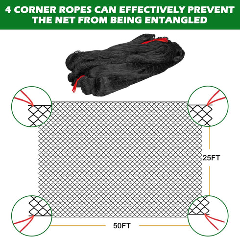 25'x50' 2" BSTPCOO Bird Netting with Mesh Garden Net with Bird Scare Tape, Avian Nettings for Chicken Coop Roof, Heavy