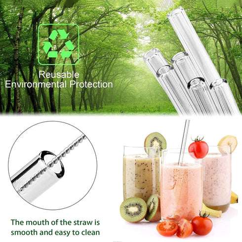 8 Pcs Reusable Glass Straws - Eco-friendly 8"x8mm Drinking Straws for Smoothies, Milkshakes, Multi-Color Mixed