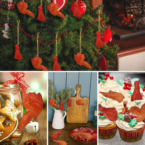 12 Yinder Pcs Christmas Chicken Wing Ornaments, Chicken Wing Food Ornaments for Christmas Tree Hanging Fried Fake Leg