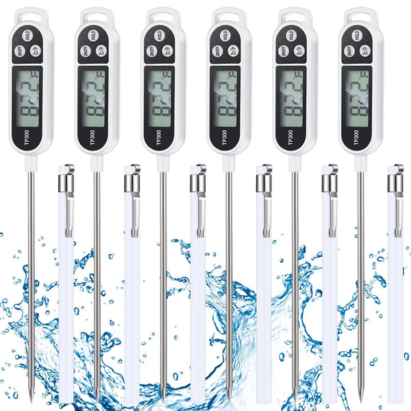 6 Pcs Instant Read Digital Food Thermometer with Probe - Cooking Thermometer Supplies for BBQ Kitchen (White)