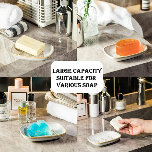 Miamolo Soap Dish Bar Cleaner Dish for Shower, Ceramic Soap Dishes for Large Soap Bar Shampoo or Sponge, Shower Soap