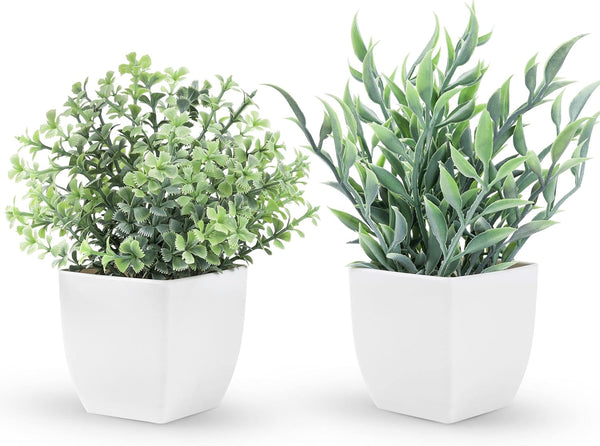 Der Rose 2 Pack Small Fake Plants, Artificial Eucalyptus Greenery in Pots for Bedroom Living Room Decor